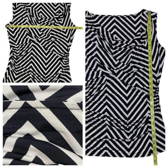 BLACK & White Chevron Stripe Drapey Cowl Neck Sleeveless Blouse - Picture 10 of 10